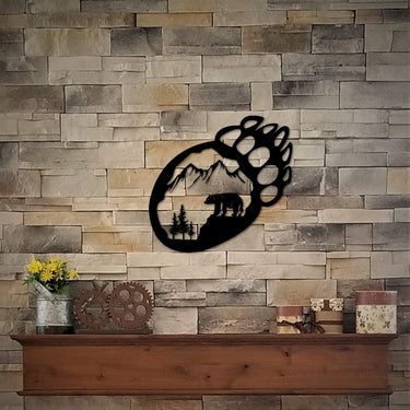 Bear Claw Sign | Metal Bear Track with Bear | Cabin Wall Art | Bear Paw | Wildlife Decor | Bear Decor Wall Hanging | Rustic Home Decor